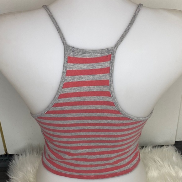 Grey and Light Pink Striped Crop top With Spaghetti Straps - Picture 7 of 8